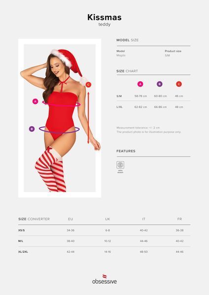 Боді Obsessive Kissmas teddy red L/XL (м'ята упаковка!!!) SX1153-R фото