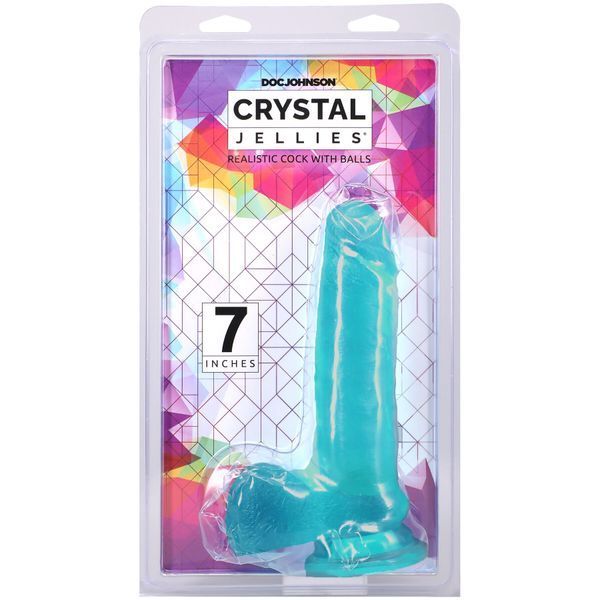 Фалоімітатор Doc Johnson Crystal Jellies - 7 Inch Realistic Cock with Balls - Teal SX4431 фото