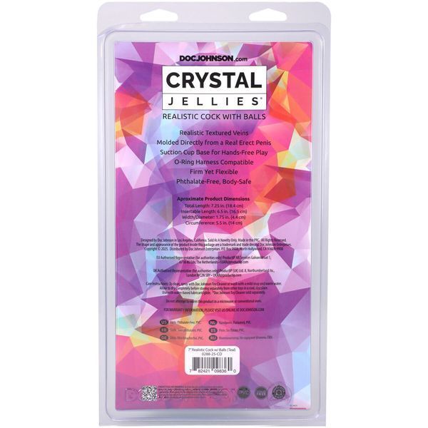 Фалоімітатор Doc Johnson Crystal Jellies - 7 Inch Realistic Cock with Balls - Teal SX4431 фото