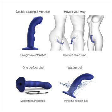Насадка для страпона з подвійною точковою пульсацією Strap-On-Me TAPPING DILDO WAVE &ndash; NIGHT BLUE, М SO9621 фото