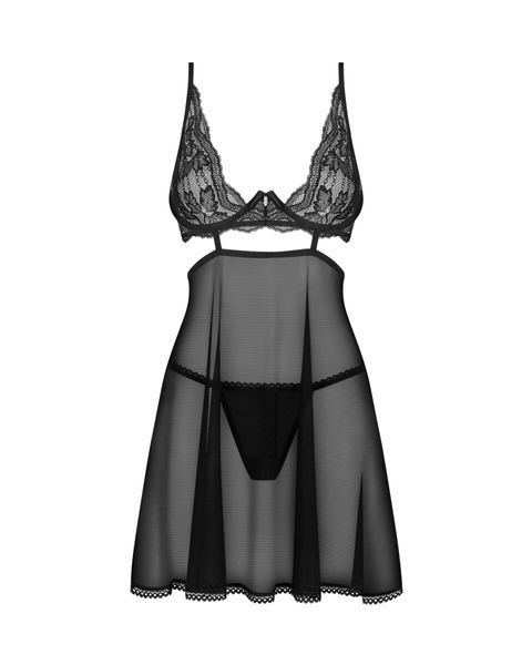 Бебі-дол Obsessive Nutris babydoll & thong, XS/S, імітація ліфа та спіднички, стрінги в комплекті SX1163 фото
