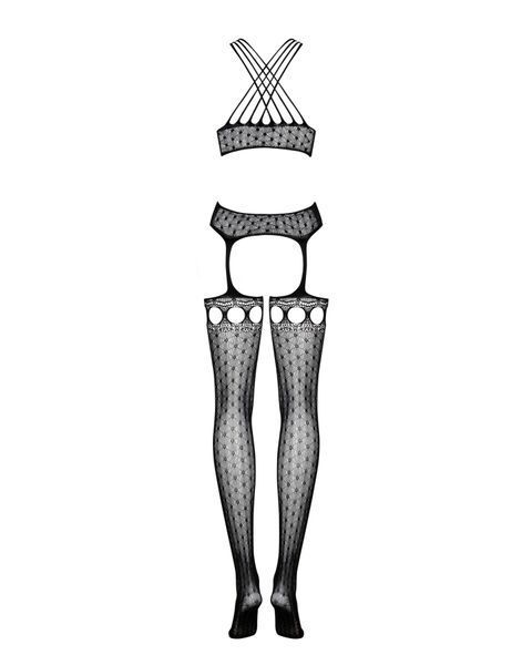 Бодістокінг Obsessive Bodystocking G313 S/M/L, шнурівка, геометричний декор SO7237 фото