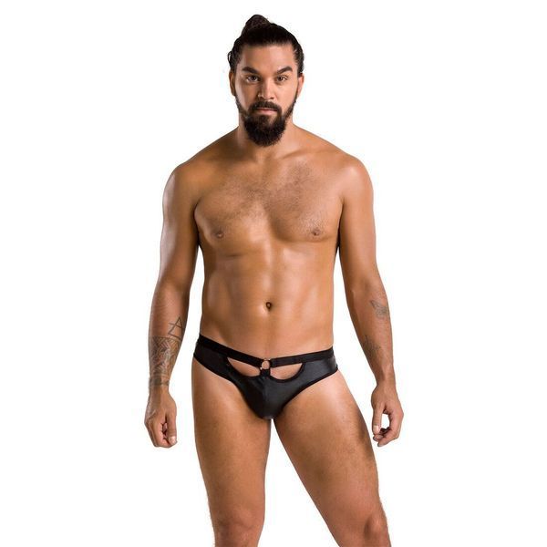 Чоловічі сліпи з вирізами Passion 041 SLIP JOE L/XL Black, екошкіра, відкриті сідниці SO7594 фото