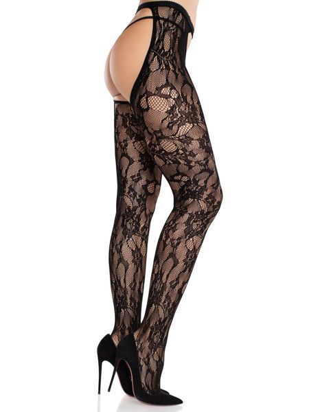 Колготки Leg Avenue Rose Lace Crotchless Tights with Open One Size Black SX2753 фото