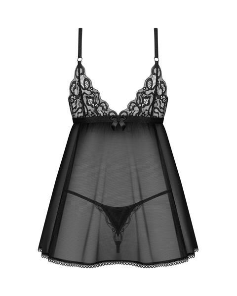 Сорочка бебі-дол Obsessive Blomentis babydoll & thong, XL/2XL, мереживний ліф, стрінги в комплекті SX1025 фото