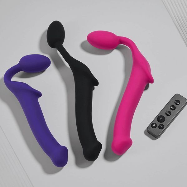 Безремінний страпон з вібрацією Strap-On-Me Vibrating Fuchsia L, діаметр 3,7см, пульт ДК, регульований SX2572 фото