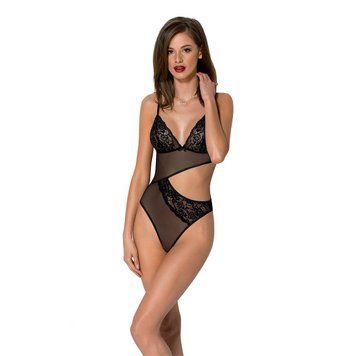 Боді з ажурним ліфом Passion CHRISTA BODY L/XL, black SO5753 фото