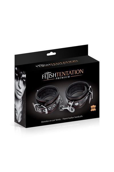 Наручники Fetish Tentation Premium Patent Leather Handcuffs, знімний ланцюжок SX1099 фото