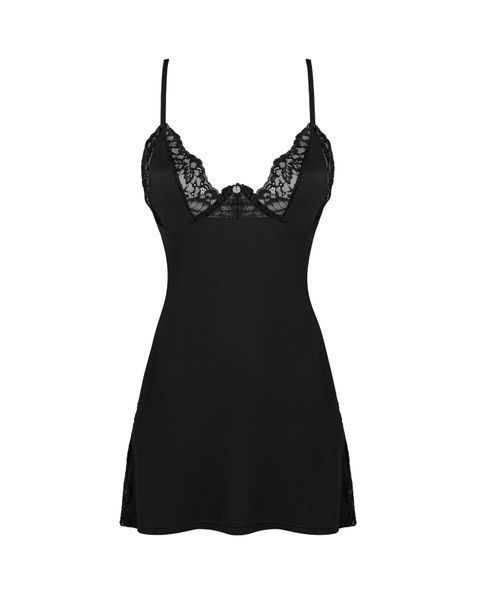 Сорочка Obsessive Bellastia chemise & thong, XS/S, непрозора, фігурне декольте, стрінги в наборі SX1128 фото