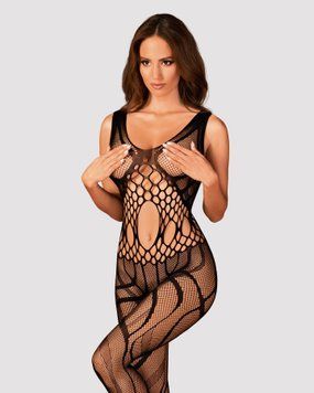Сітчастий бодістокінг з вирізами та малюнком Obsessive Bodystocking G328 S/M/L, чорний, комбінезон SO7249 фото