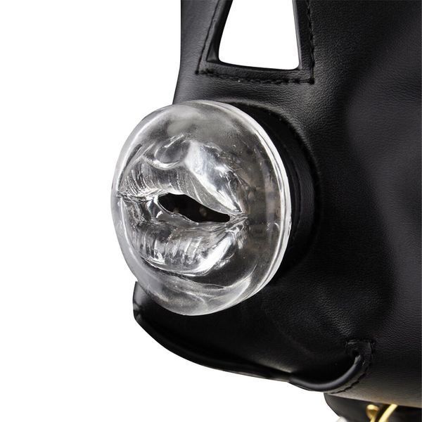 Маска-збруя для мінету з повідцем LOCKINK SEVANDA Blowjob Head Muzzle with Leash, чорна SX0912 фото