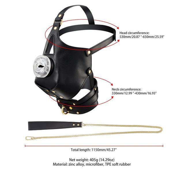 Маска-збруя для мінету з повідцем LOCKINK SEVANDA Blowjob Head Muzzle with Leash, чорна SX0912 фото