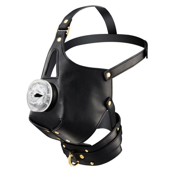 Маска-збруя для мінету з повідцем LOCKINK SEVANDA Blowjob Head Muzzle with Leash, чорна SX0912 фото