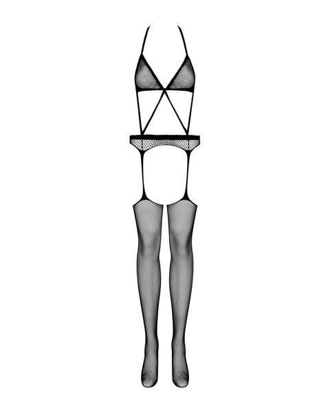 Сітчастий бодістокінг з імітацією топа, пояса та панчохи Obsessive Bodystocking N108 S/M/L, чорний SO7252 фото