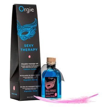 Набір для масажу Orgie &ndash; Sexy Therapy Cotton Candy (100 мл), їстівна розігрівальна олія + пір&rsquo;їнка SX1506 фото