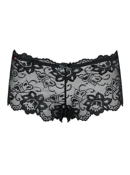 Трусики-шортики Obsessive Idillia shorties, L/XL, чорні, мереживні, з низькою посадкою SX1200 фото