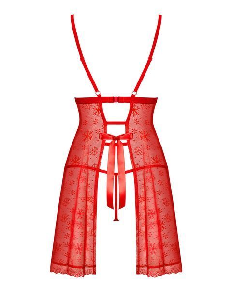 Новорічна сорочка Obsessive Claussica, XL/2XL, червона, прозора з візерунком, стрінги в комплекті SX1136 фото