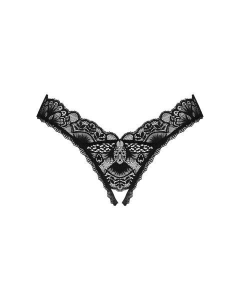 Мереживні стрінги Obsessive Donna Dream crotchless thong XS/S Black, відкритий доступ SO8642 фото