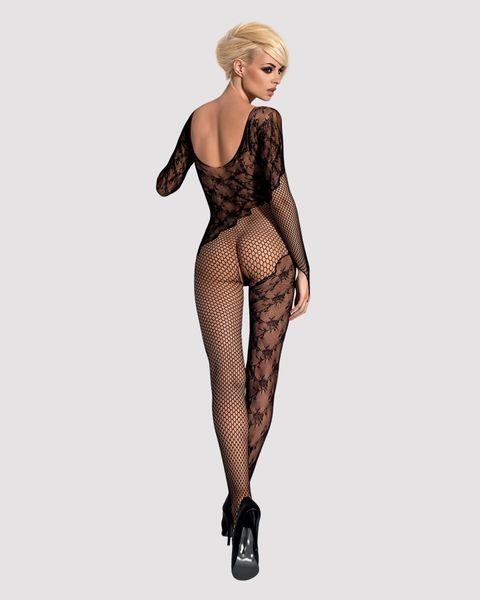 Бодістокінг Obsessive Bodystocking F210 S/M/L black, рукава-мітенки, сітка, кольорове мереживо SO7221 фото
