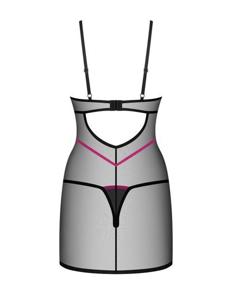 Пеньюар Obsessive Novenes chemise & thong, XL/2XL, обтислий, прозорий, зі стрепами, стрінги в компле SX0621 фото