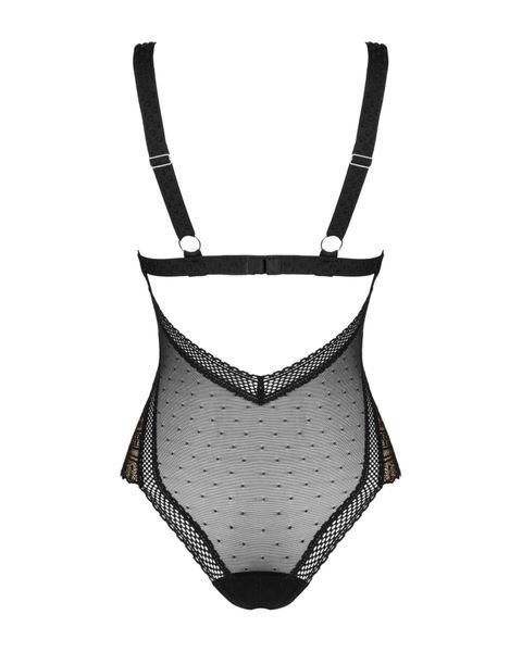 Мереживне боді з декольте Obsessive Estiqua teddy M/L, чорне, широкі лямки SO7260 фото