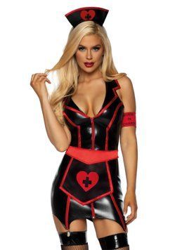 Вініловий костюм медсестри Leg Avenue Vinyl Naughty Nurse XL, сукня, фартух, повязки SO9148 фото