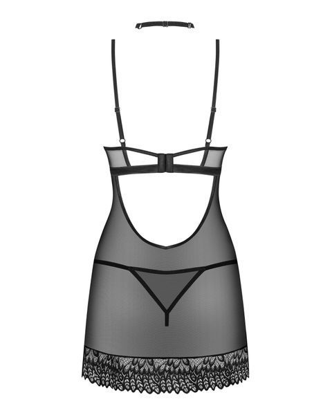 Сорочка Obsessive Donarella chemise & thong, XL/2XL, мереживний ліф, чокер та стрінги в комплекті SX1142 фото
