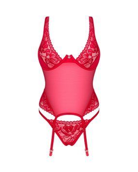 Прозорий корсет Obsessive Lacelove corset XS/S Red, мереживо, підв&rsquo;язки для панчіх SO8649 фото