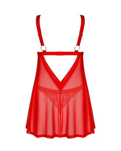 Бебі-дол Obsessive Elianes babydoll & thong, XS/S, червоний, мереживний ліф, трусики-танга в наборі SX1143 фото