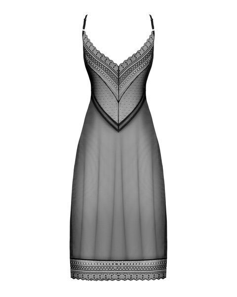 Напівпрозора довга сорочка Obsessive Estiqua chemise XL/2XL, чорний, асиметричний крій SO7264 фото