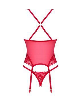 Прозорий корсет Obsessive Lacelove corset XL/2XL Red, мереживо, підв&rsquo;язки для панчіх SO8651 фото