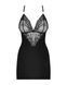 Сатиновий комплект для сну з мереживом Obsessive 828-CHE-1 chemise & thong L/XL, чорний, сорочка SO7172 фото 5
