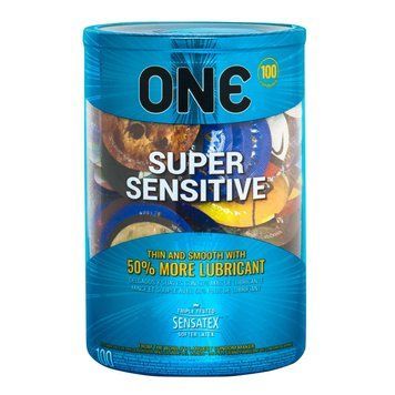Набір презервативів ONE Super Sensitive, 100 шт, гладенькі, з додатковою змазкою, паковання-тубус SX0733 фото