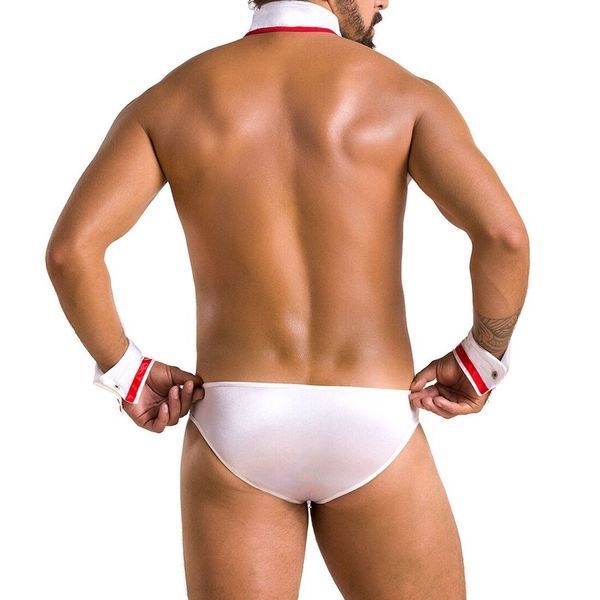 Комплект еротичної чоловічої білизни Passion 037 GREGORY L/XL White, труси, комірець, манжети SO7582 фото